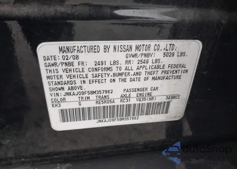 2008 Infiniti Ex35 Journey from USA, damaged, VIN JNKAJ09F58M357962